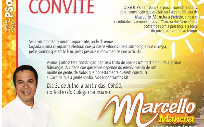 PSOL confirmará candidatura de Marcello Mancha na manhã deste domingo (31) em Carpina