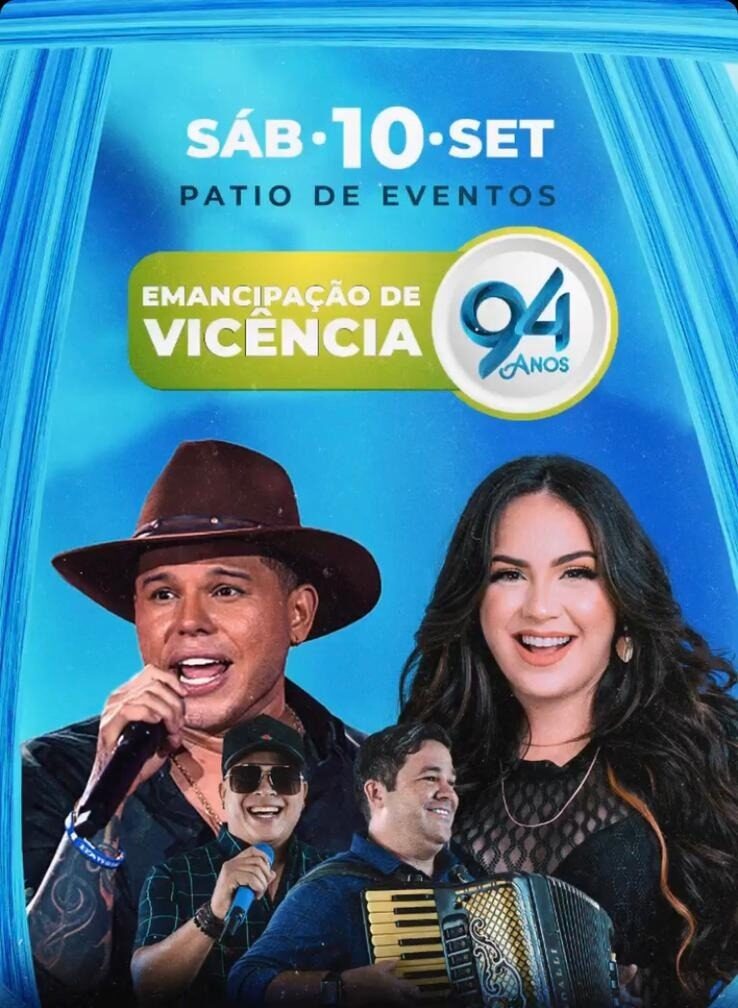 Tierry, Raphaela Santos e Anjos do Forró, animarão a festa de 94 anos de emancipação política de Vicência